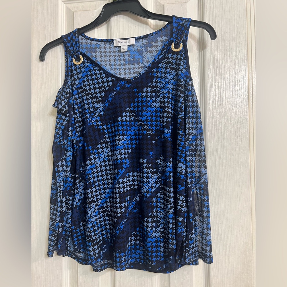 Nine West Blue and Black Houndstooth Women's Top size S